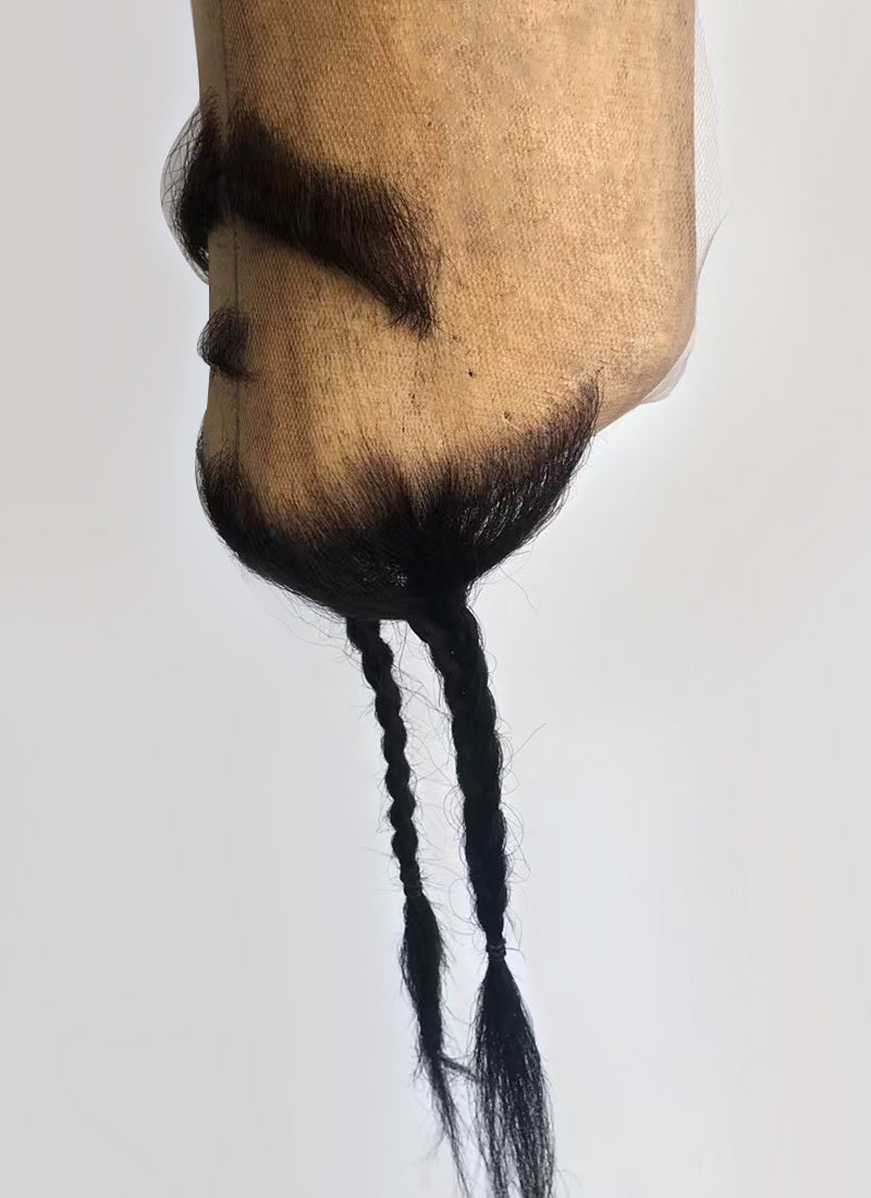 Pirates of the Caribbean Captain Jack Sparrow Handmade HD Lace Realistic Black Beard and Moustache Facial Hair Set MB007