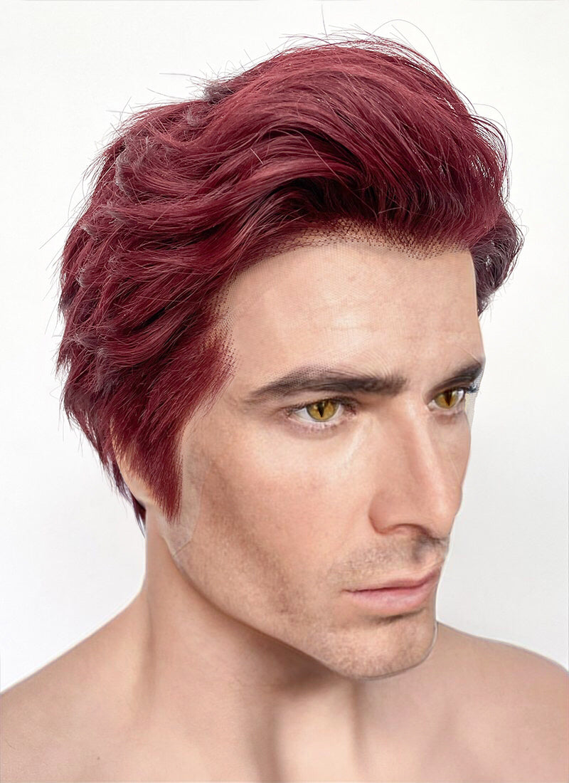 Good Omens Crowley Dark Burgundy Red Straight Lace Front Synthetic Men's Wig LF6045