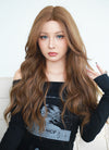 Brown Curtain Bangs Wavy Lace Front Synthetic Wig LF3294