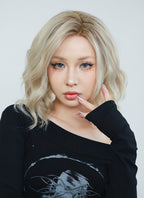 Ash Blonde With Brown Roots Wavy Bob Lace Front Synthetic Wig LF6006