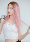 Pastel Pink With Brown Roots Straight Lace Front Kanekalon Synthetic Wig LF6008