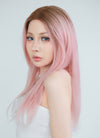 Pastel Pink With Brown Roots Straight Lace Front Kanekalon Synthetic Wig LF6008