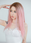 Pastel Pink With Brown Roots Straight Lace Front Kanekalon Synthetic Wig LF6008