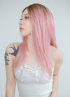 Pastel Pink With Brown Roots Straight Lace Front Kanekalon Synthetic Wig LF6008