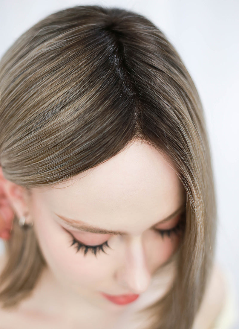 Balayage Blonde With Dark Roots Straight Mono Top Lace Wig MN005