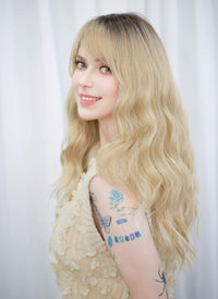 Blonde With Dark Roots Wavy Mono Top Lace Wig MN007