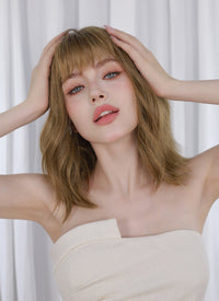 Blonde Mixed Brown With Dark Roots Wavy Mono Top Lace Wig MN014