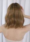 Blonde Mixed Brown With Dark Roots Wavy Mono Top Lace Wig MN014