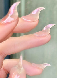 Hyper-Realistic Cat Claw Nude Pink With Iridescent Tip Cute Oval Handmade Press-On Nails NF060