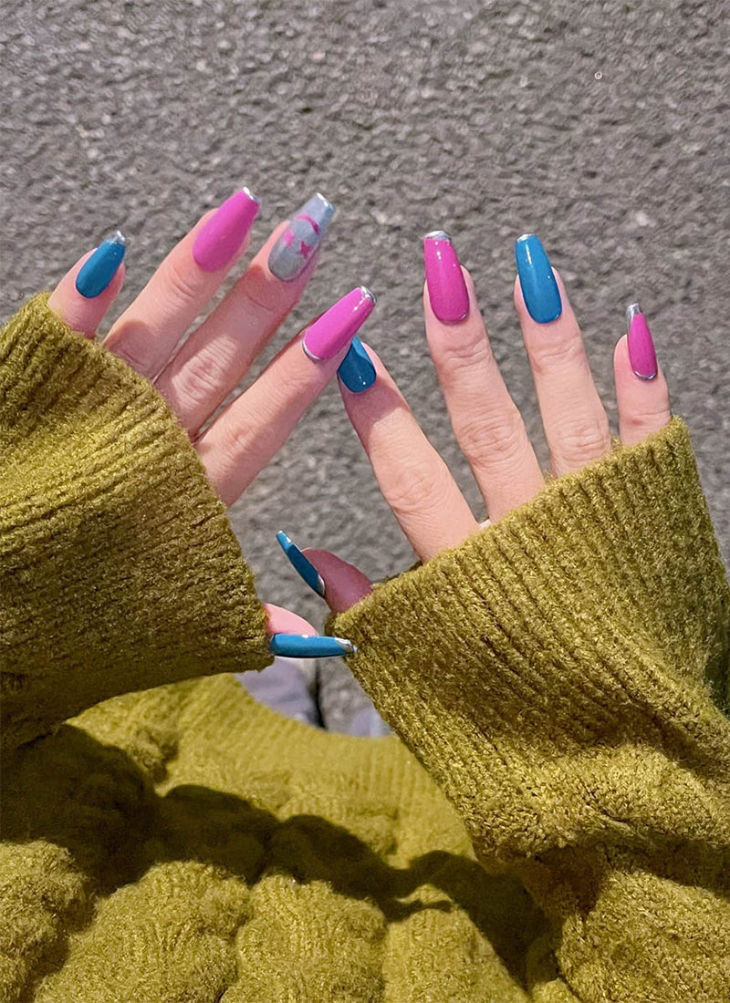 League of Legends Arcane Jinx Inspired Colorful Coffin Handmade Press-On Nails NF076