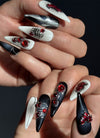 Gothic Black & White Edgy Elegance For Halloween Almond Handmade Press-On Nails NF077