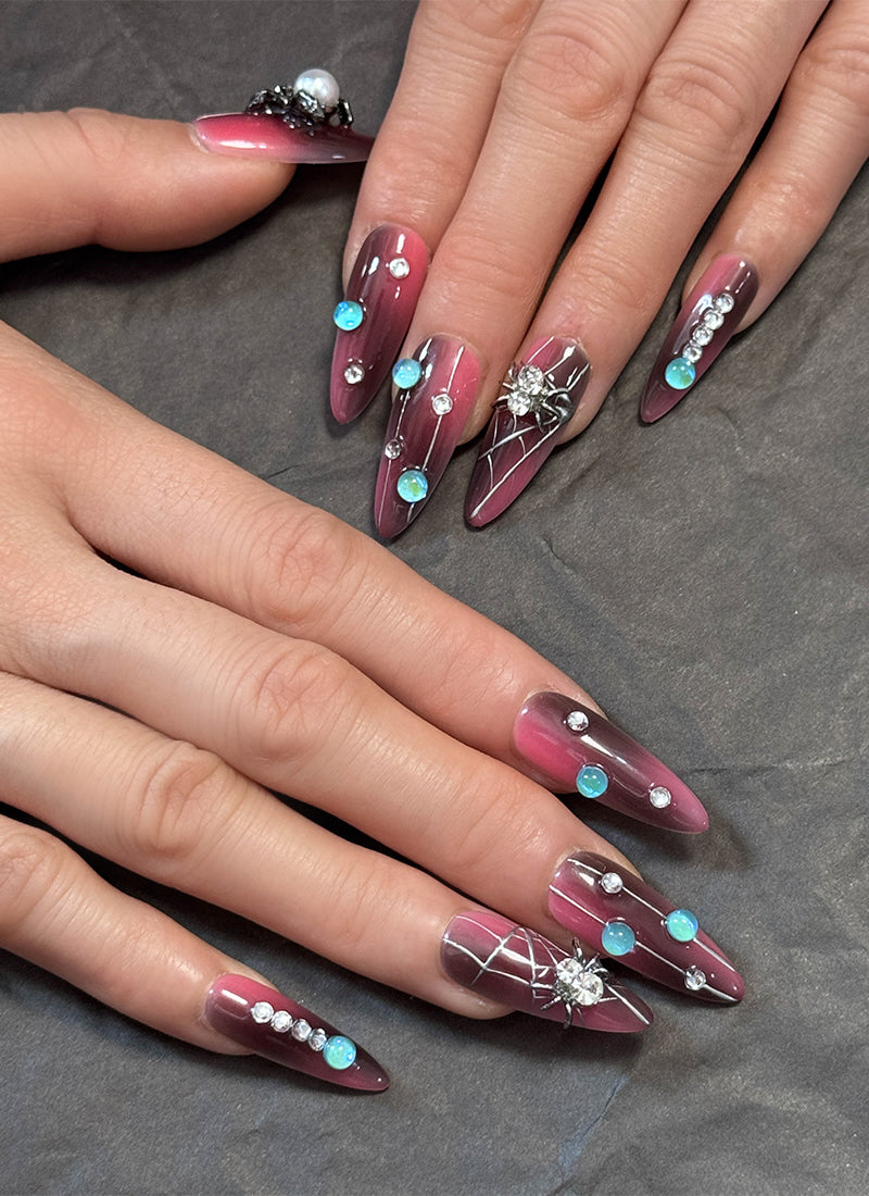 Gothic Spider Halloween Almond Handmade Press-On Nails NF079