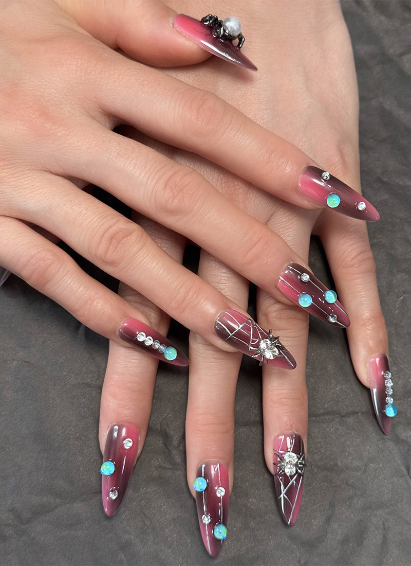 Gothic Spider Halloween Almond Handmade Press-On Nails NF079