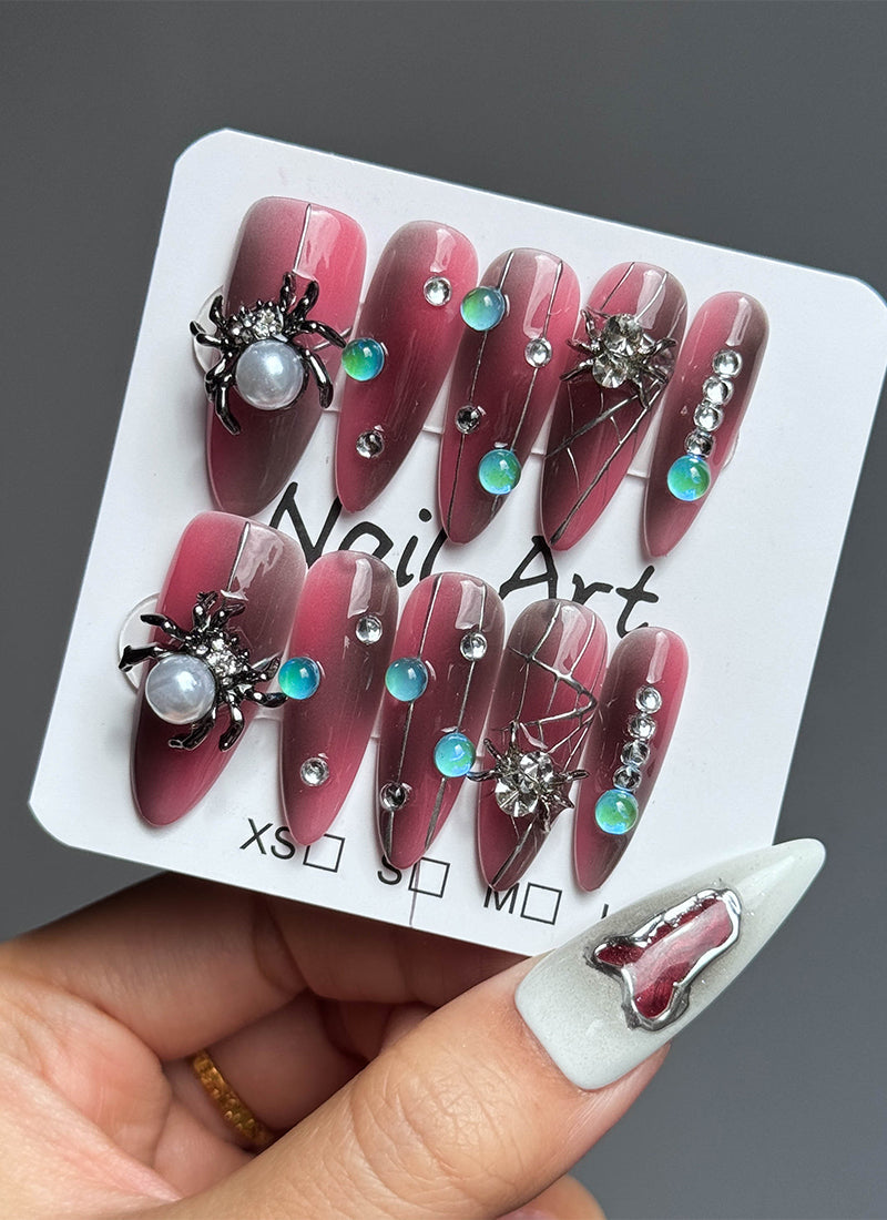 Gothic Spider Halloween Almond Handmade Press-On Nails NF079