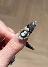 Elegant Black & Off-White Floral Almond Handmade Press-On Nails NF082