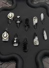 Elegant Black & Off-White Floral Almond Handmade Press-On Nails NF082