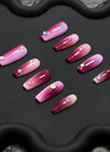Pink & Red Ombre with Colorful Dots Coffin Handmade Press-On Nails NF089