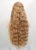 Wavy Golden Blonde Vikings Lagertha Braided Lace Front Synthetic Wig LF2023