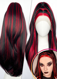 Black Mixed Red Braided Lace Front Synthetic Wig LF2148