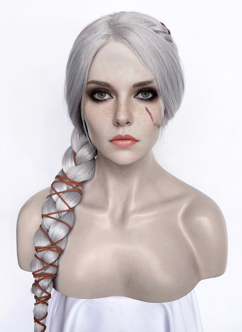 The Witcher IV Ciri Yaki Silver Grey Braided Lace Front Synthetic Wig LF2179