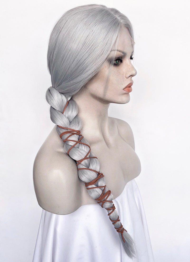 The Witcher IV Ciri Yaki Silver Grey Braided Lace Front Synthetic Wig LF2179