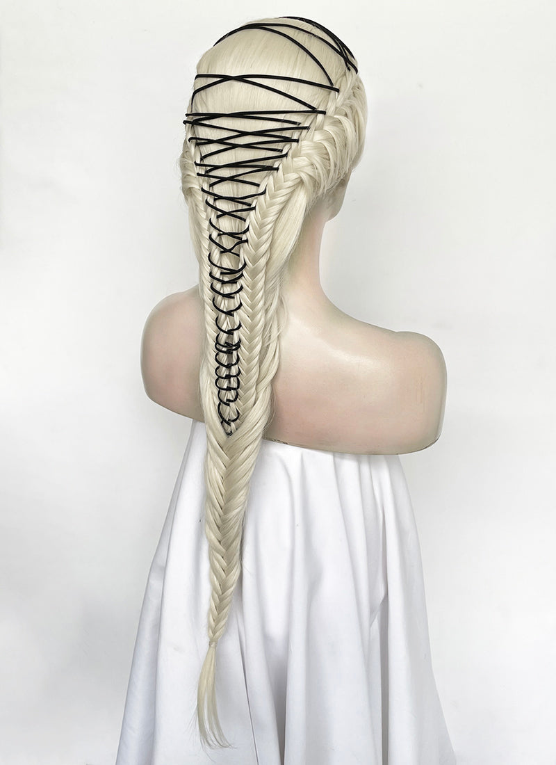 Lady Gaga Platinum Blonde Braided Lace Front Synthetic Wig LF2182