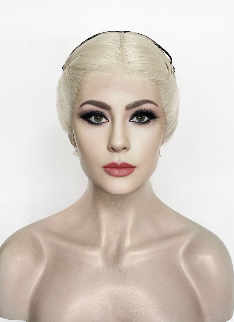 Lady Gaga Platinum Blonde Braided Lace Front Synthetic Wig LF2182