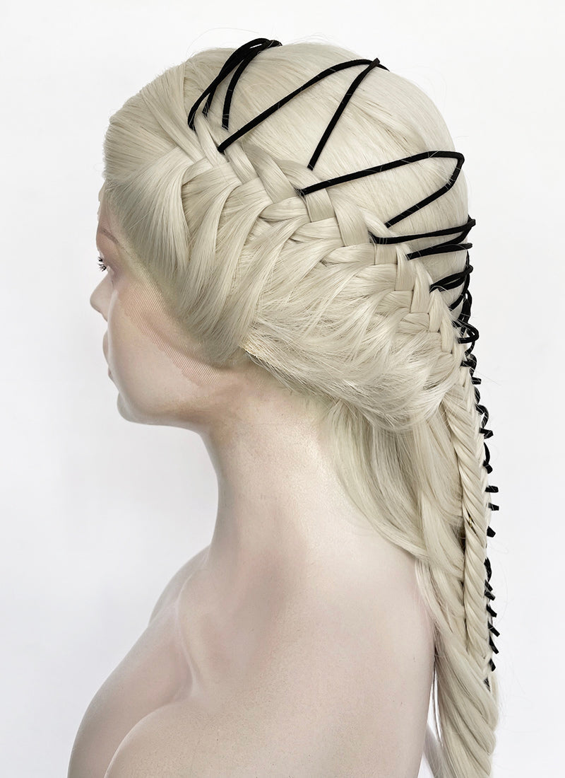 Lady Gaga Platinum Blonde Braided Lace Front Synthetic Wig LF2182