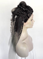 Black Grey White Ombre Braided Yaki Lace Front Synthetic Wig LF2194