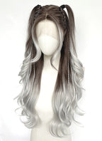 Brunette Silver Grey Ombre Braided Lace Front Synthetic Wig LF2201