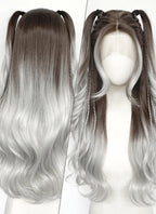 Brunette Silver Grey Ombre Braided Lace Front Synthetic Wig LF2201