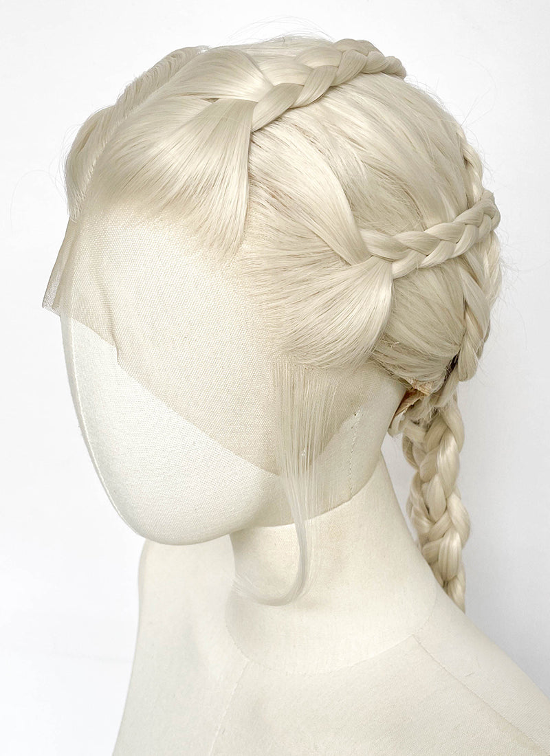 House of the Dragon Rhaenyra Targaryen Platinum Blonde Braided Lace Front Synthetic Wig LF2216