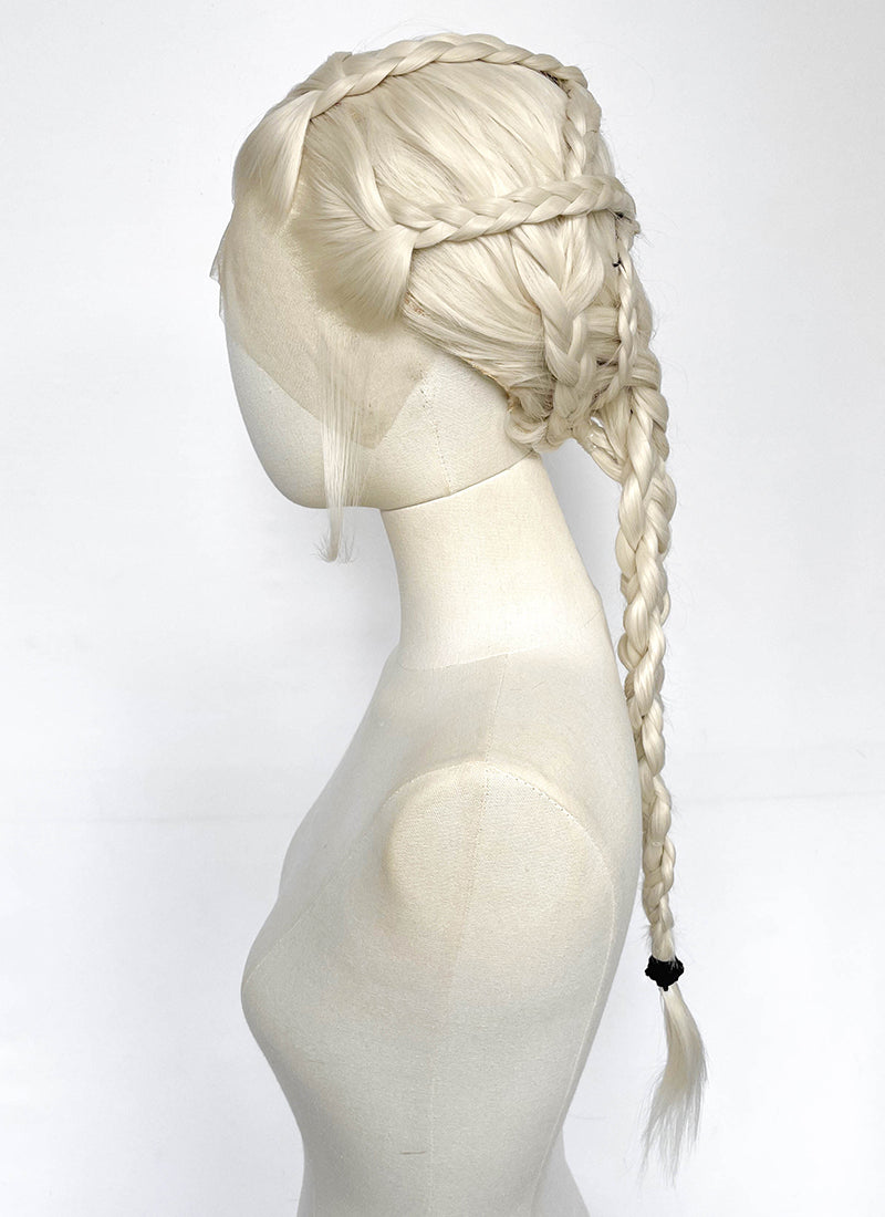 House of the Dragon Rhaenyra Targaryen Platinum Blonde Braided Lace Front Synthetic Wig LF2216