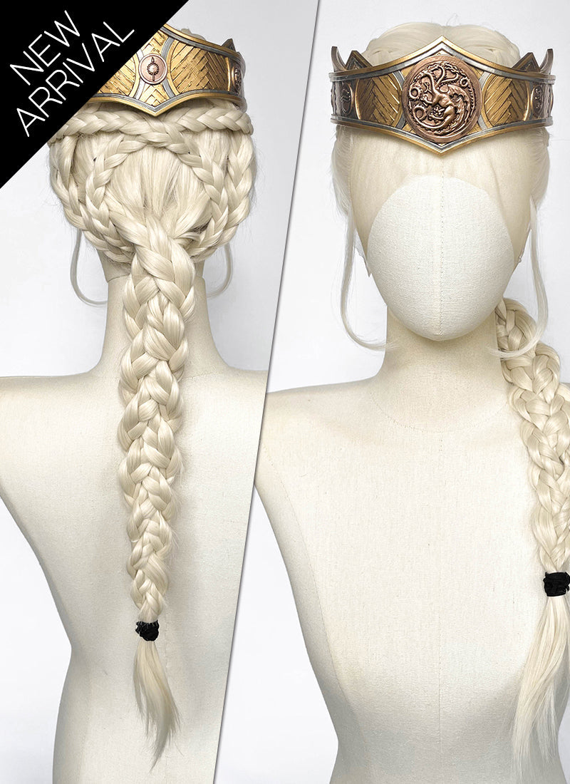 House of the Dragon Rhaenyra Targaryen Platinum Blonde Braided Lace Front Synthetic Wig LF2216