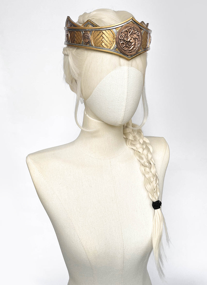 House of the Dragon Rhaenyra Targaryen Platinum Blonde Braided Lace Front Synthetic Wig LF2216