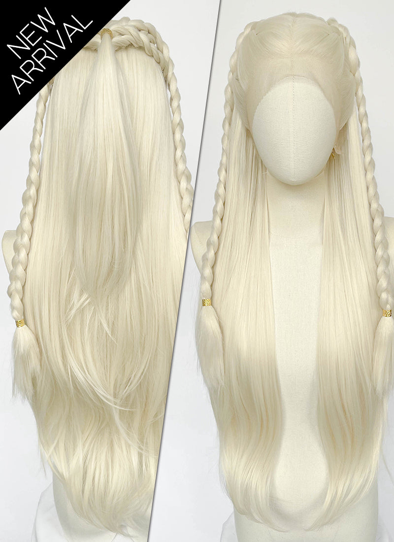 House of the Dragon Rhaenyra Targaryen Platinum Blonde Braided Lace Front Synthetic Wig LF2221