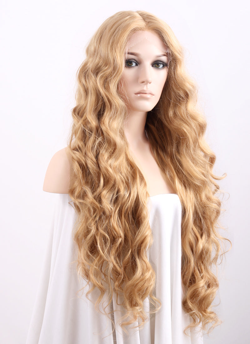 Wavy Golden Blonde Lace Front Synthetic Wig LF244 wigisfashion au