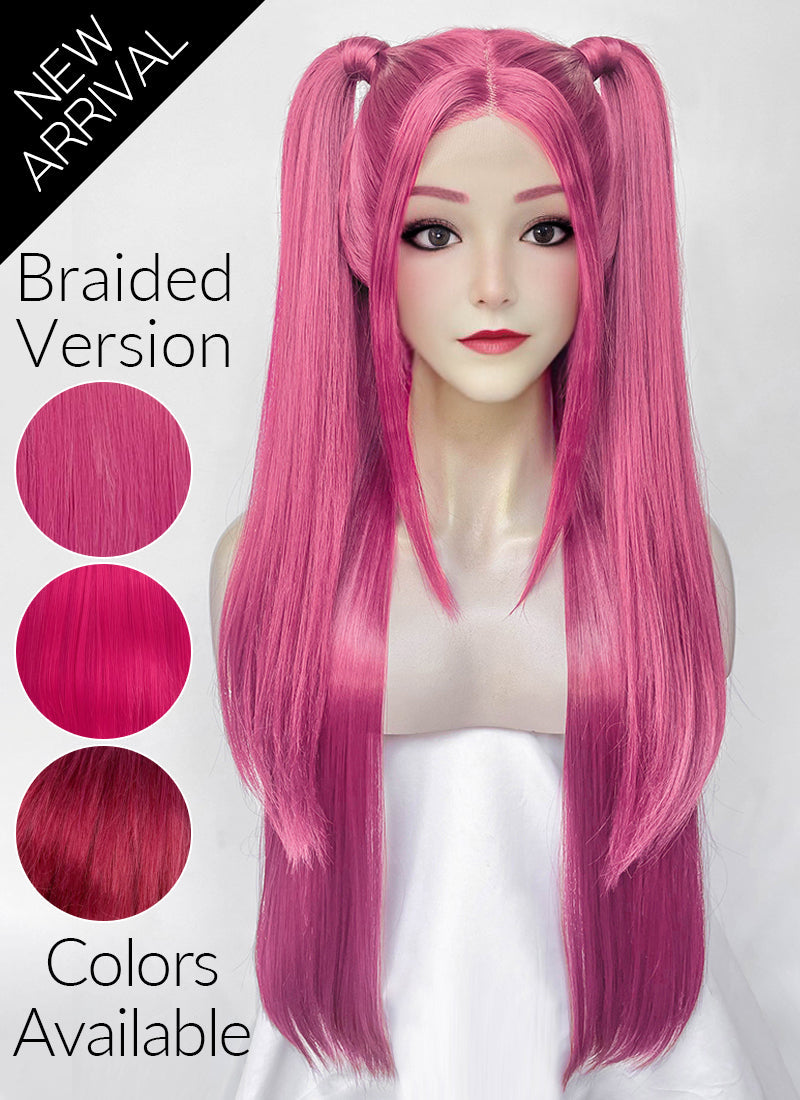 KPop Demon Hunters Mira Yaki Hot Pink Braided 13" x 6" Lace Top Synthetic Wig LF2513
