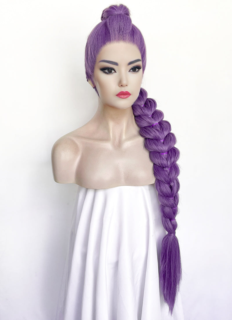 KPop Demon Hunters Rumi Pastel Purple Braided Lace Front Synthetic Wig LF2515