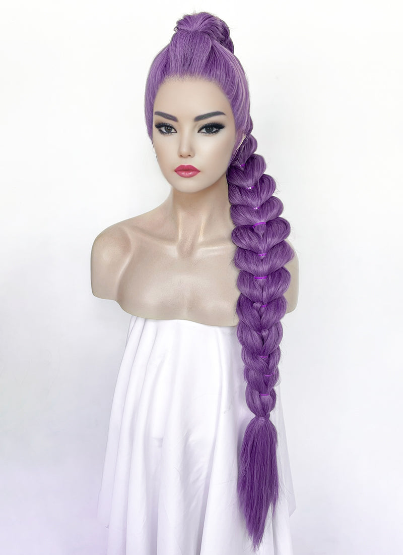KPop Demon Hunters Rumi Pastel Purple Braided Lace Front Synthetic Wig LF2515