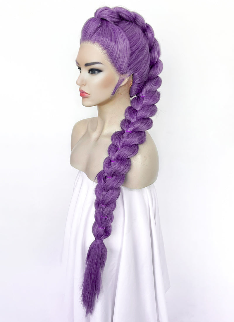 KPop Demon Hunters Rumi Pastel Purple Braided Lace Front Synthetic Wig LF2515