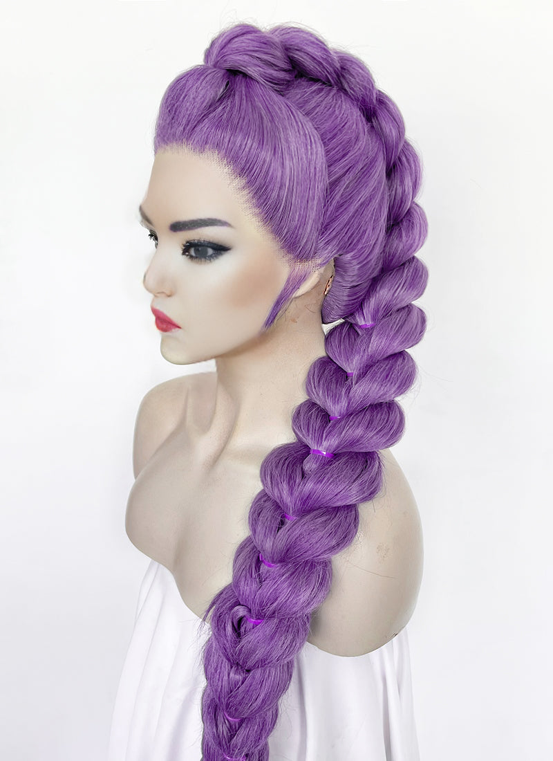 KPop Demon Hunters Rumi Pastel Purple Braided Lace Front Synthetic Wig LF2515