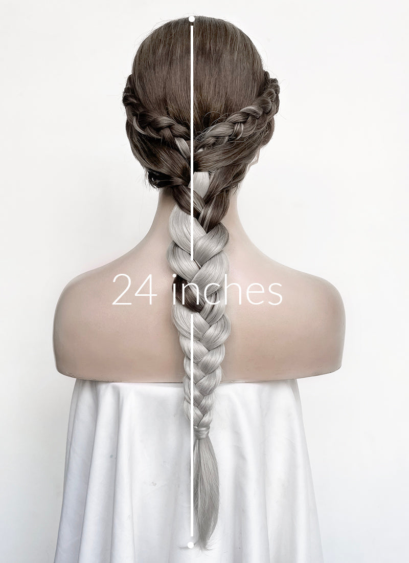 Fourth Wing Violet Sorrengail Brunette Silver Grey Ombre Braided Lace Front Synthetic Wig LF2519