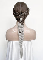 Fourth Wing Violet Sorrengail Brunette Silver Grey Ombre Braided Lace Front Synthetic Wig LF2519