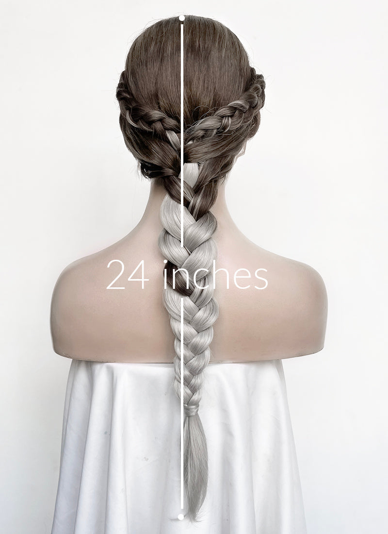 Fourth Wing Violet Sorrengail Brunette Silver Grey Ombre Braided Lace Front Synthetic Wig LF2519