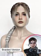 Fourth Wing Violet Sorrengail Brunette Silver Grey Ombre Braided Lace Front Synthetic Wig LF2519