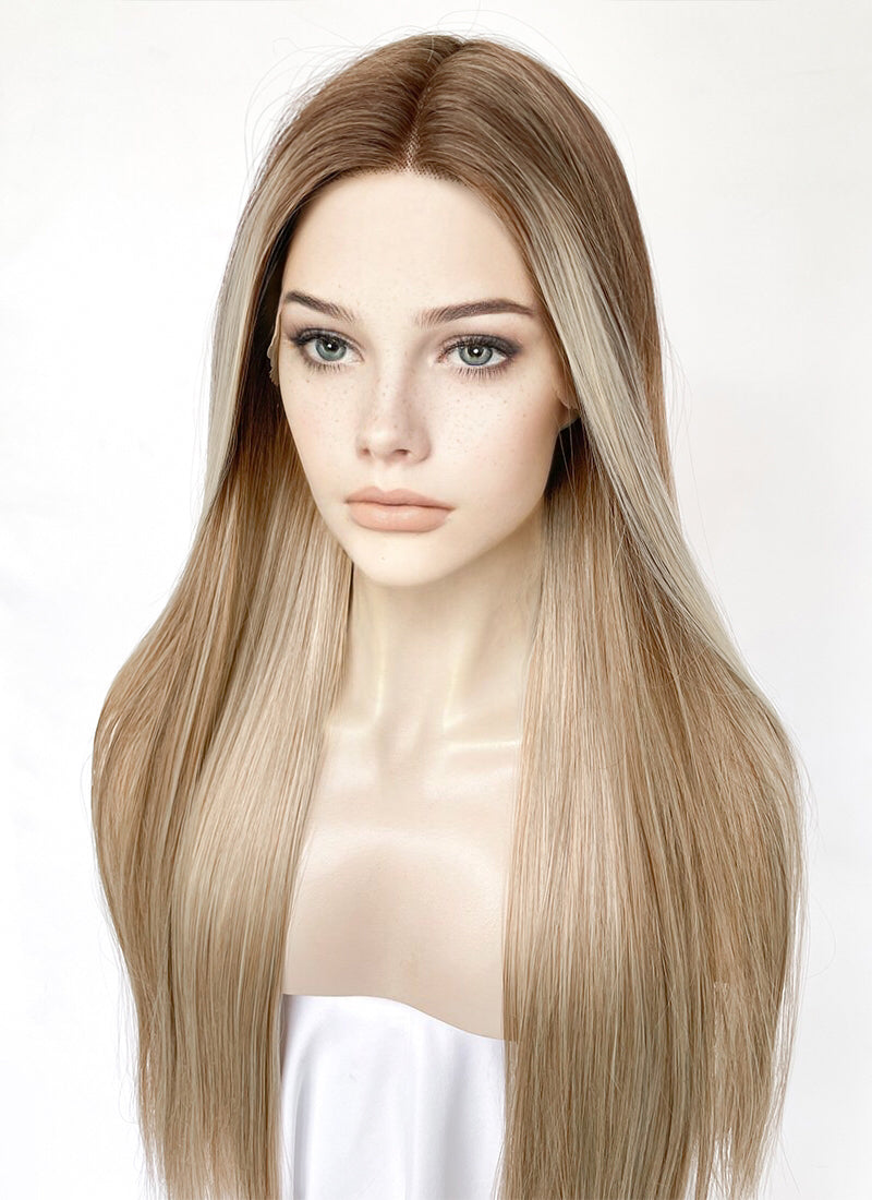Brown Blonde Ombre Money Piece Straight Lace Front Kanekalon Synthetic Wig LF3168