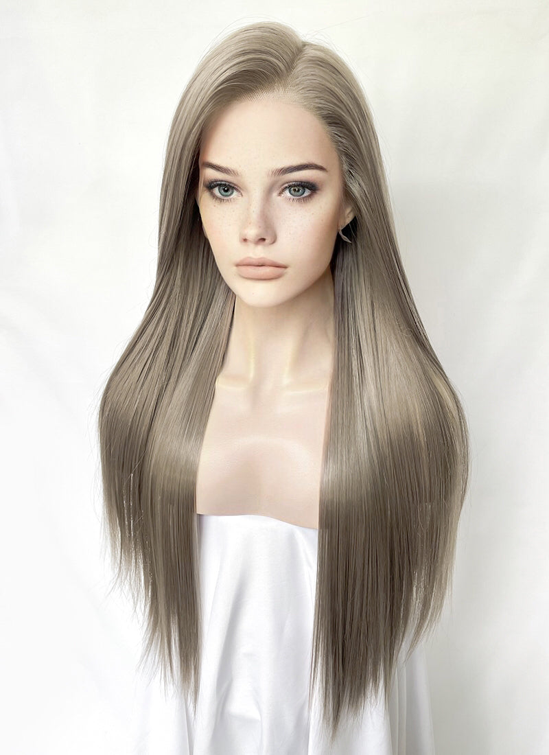 Linen Ash Grey Straight Lace Front Kanekalon Synthetic Wig LF3326