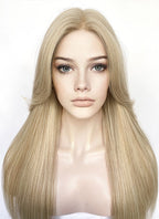 Blonde Curtain Bangs Straight Lace Front Synthetic Wig LF3336