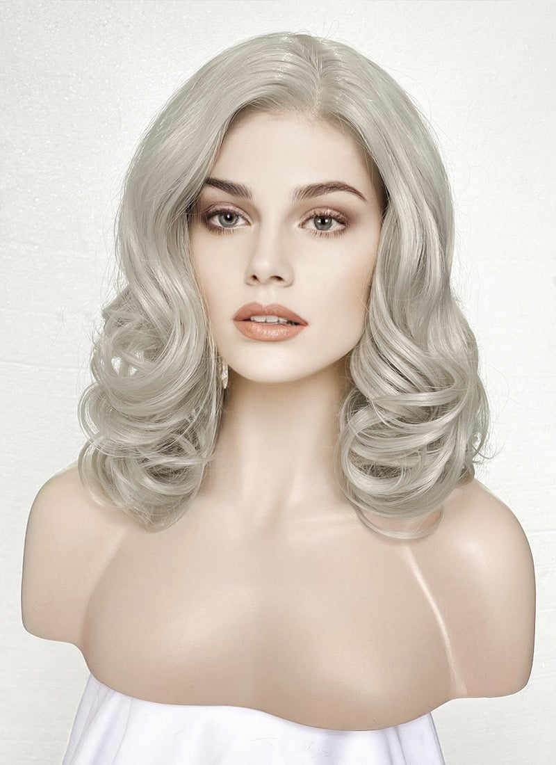 Pastel Blondish Grey Wavy Bob Lace Front Synthetic Wig LF369
